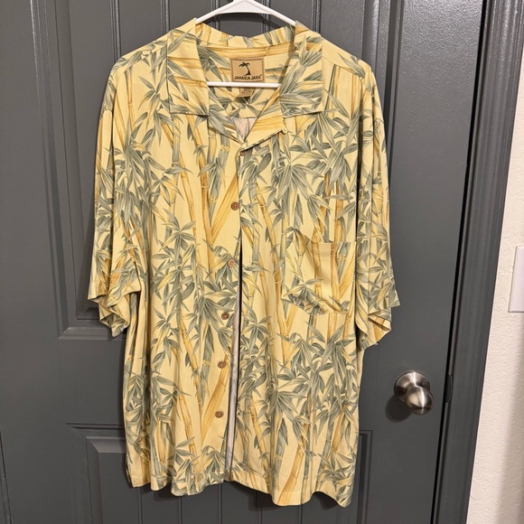 Jamaica Jaxx 100% Silk Tropical Shirt in Yellow and Green with Bamboo - Picture 1 of 9